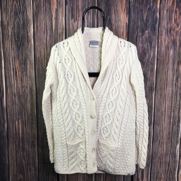 🍀CARRAIGDONN🍀 Merino Wool Ivory Cardigan Sweater 1242 - Picture 1 of 5